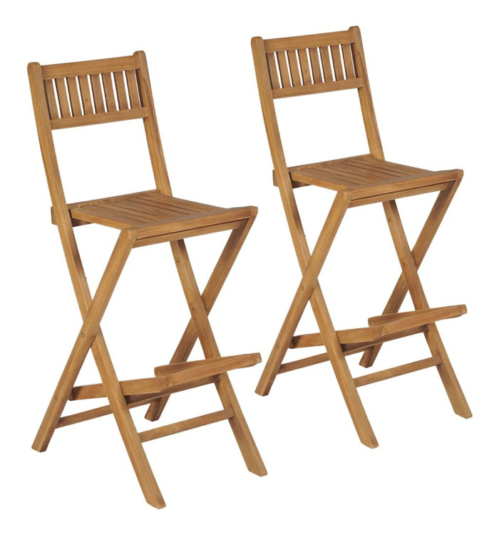 Tabourets pliables de bar d'extérieur lot de 2 bois teck solide | Mobilier & Déco