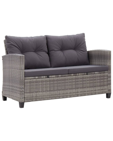 Canapé 2 places de jardin et coussins Gris 124cm Résine tressée | Mobilier & Déco