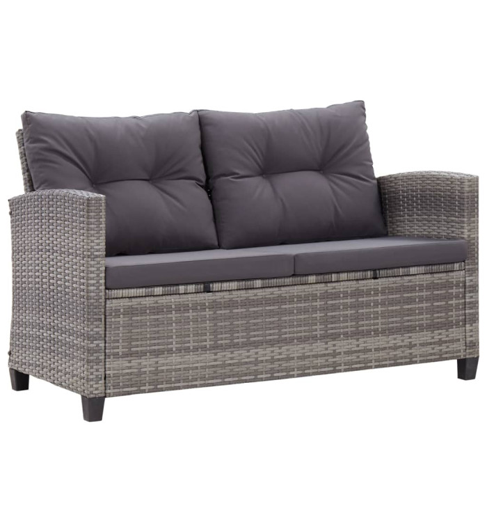 Canapé 2 places de jardin et coussins Gris 124cm Résine tressée | Mobilier & Déco