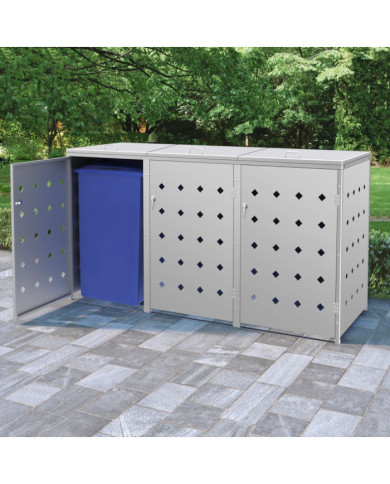 Abri de poubelle triple sur roulettes 240 L Acier inoxydable | Mobilier & Déco