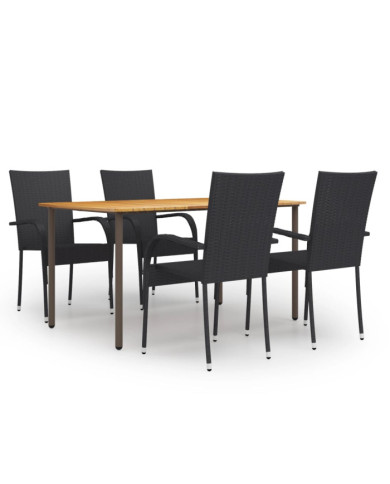 Ensemble à manger de jardin 5 pcs Résine tressée Noir | Mobilier & Déco