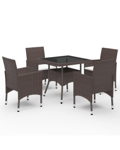 Ensemble à manger de jardin 5pcs Marron Résine tressée et verre | Mobilier & Déco