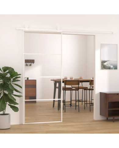 Porte coulissante Verre ESG et aluminium 90x205 cm Blanc | Mobilier & Déco