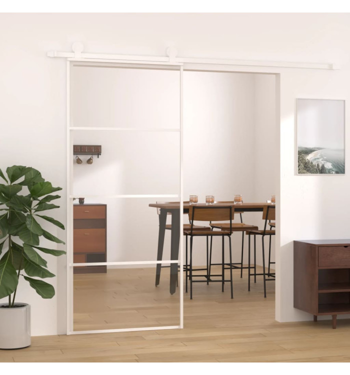 Porte coulissante Verre ESG et aluminium 90x205 cm Blanc | Mobilier & Déco
