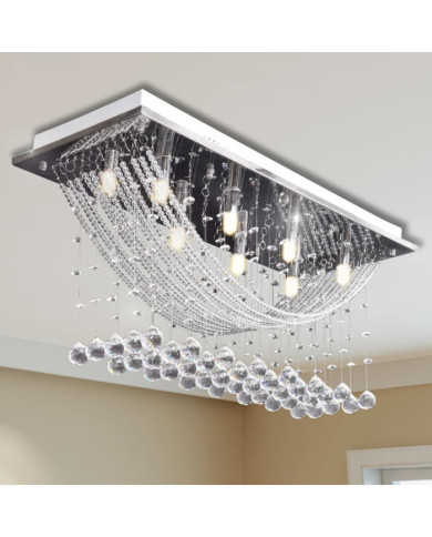 Plafonnier avec perles en verre cristal Étincelant Blanc 8 x G9 29 cm | Mobilier & Déco