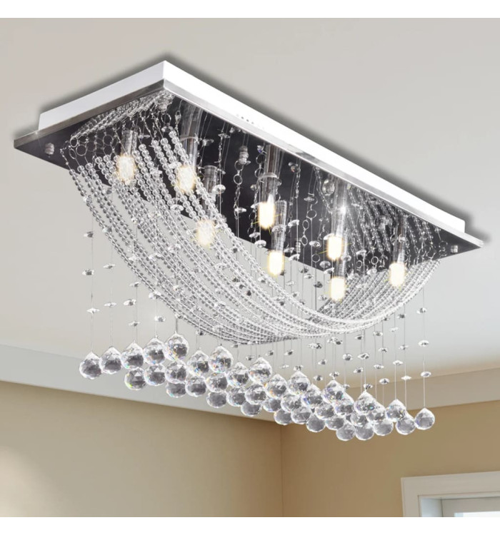 Plafonnier avec perles en verre cristal Étincelant Blanc 8 x G9 29 cm | Mobilier & Déco