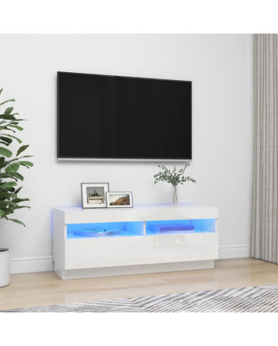 Meuble TV avec lumières LED blanc brillant 100x35x40 cm | Mobilier & Déco