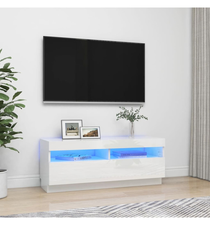 Meuble TV avec lumières LED blanc brillant 100x35x40 cm | Mobilier & Déco