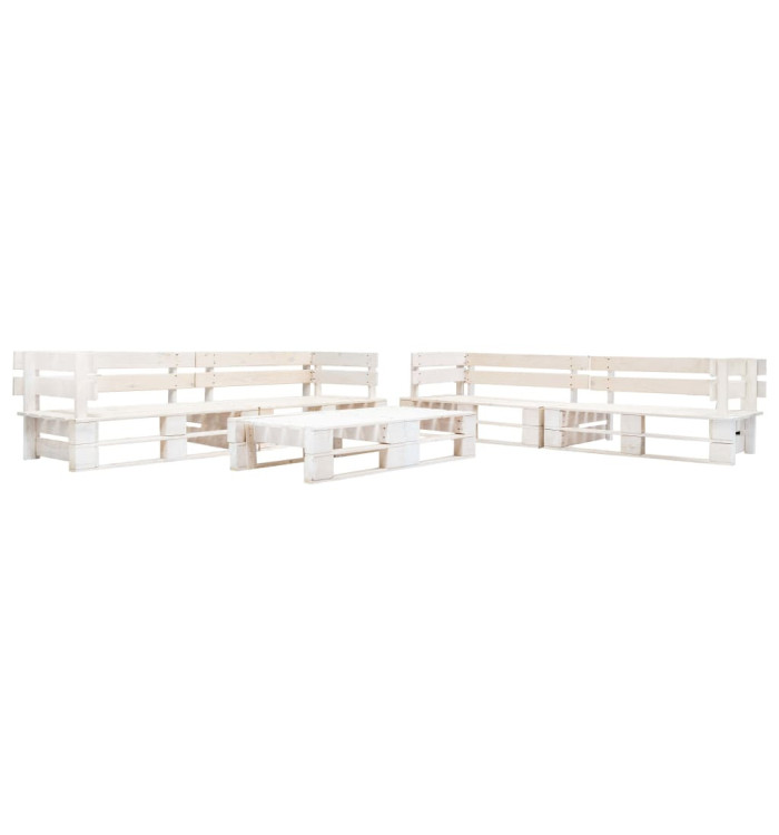 Salon de jardin palette 6 pcs Bois Blanc | Mobilier & Déco