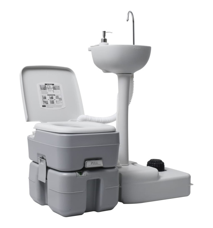 Toilette portable de camping et support à laver les mains Gris | Mobilier & Déco