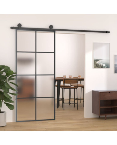 Porte coulissante Aluminium et verre ESG 90x205 cm Noir | Mobilier & Déco