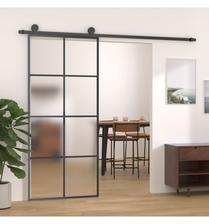 Porte coulissante Aluminium et verre ESG 90x205 cm Noir | Mobilier & Déco