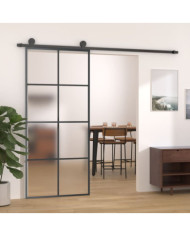 Porte coulissante Aluminium et verre ESG 90x205 cm Noir | Mobilier & Déco