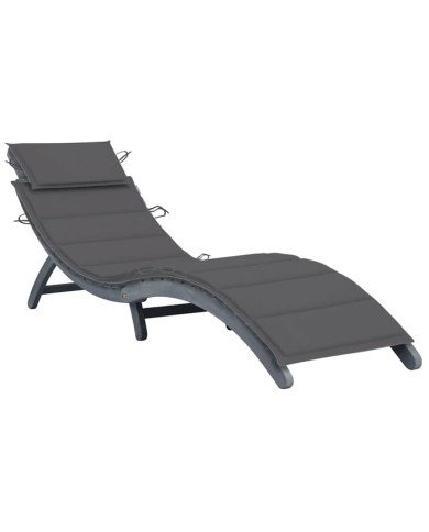 Chaise longue avec coussin Gris Bois d'acacia solide | Mobilier & Déco