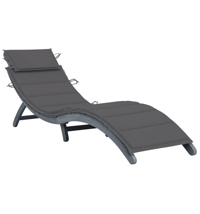Chaise longue avec coussin Gris Bois d'acacia solide | Mobilier & Déco