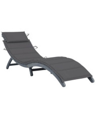 Chaise longue avec coussin Gris Bois d'acacia solide | Mobilier & Déco