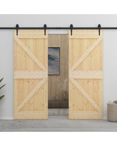 Porte coulissante avec kit de quincaillerie 80x210cm Pin massif | Mobilier & Déco