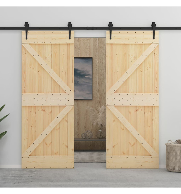 Porte coulissante avec kit de quincaillerie 80x210cm Pin massif | Mobilier & Déco