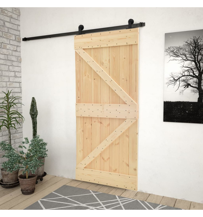 Porte coulissante avec kit de quincaillerie 90x210cm Pin massif | Mobilier & Déco