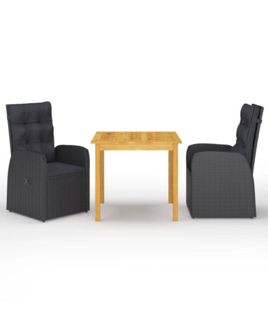 Ensemble à manger de jardin 3 pcs Noir | Mobilier & Déco