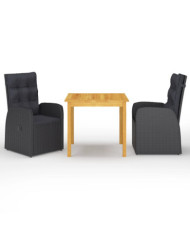 Ensemble à manger de jardin 3 pcs Noir | Mobilier & Déco