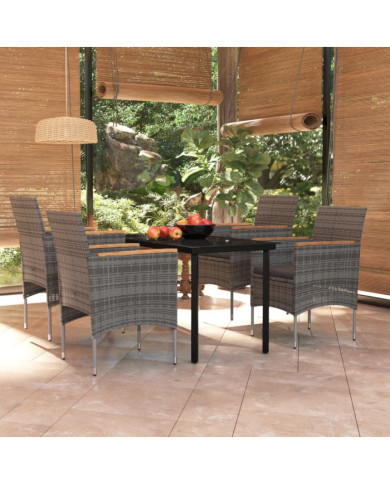 Ensemble à manger de jardin et coussins 5pcs Gris/noir | Mobilier & Déco