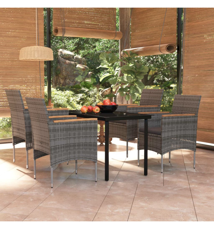 Ensemble à manger de jardin et coussins 5pcs Gris/noir | Mobilier & Déco
