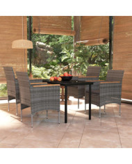 Ensemble à manger de jardin et coussins 5pcs Gris/noir | Mobilier & Déco