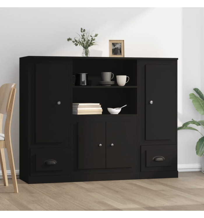 Buffets 3 pcs noir bois d'ingénierie | Mobilier & Déco
