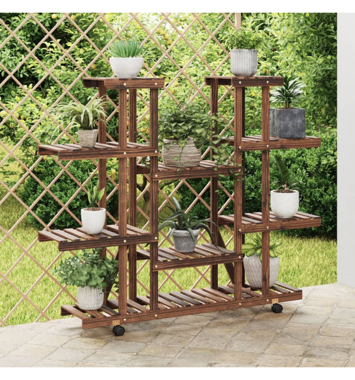 Support à fleurs avec roues 110x25x115 cm bois massif de sapin | Mobilier & Déco