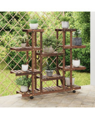 Support à fleurs avec roues 110x25x115 cm bois massif de sapin | Mobilier & Déco