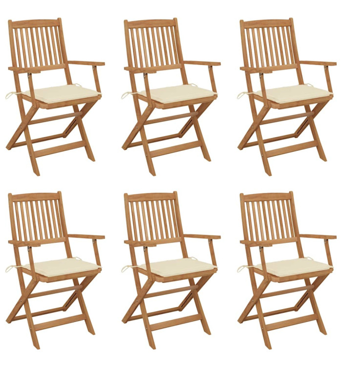 Chaises pliables de jardin lot de 6 avec coussins Bois d'acacia | Mobilier & Déco