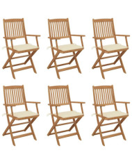 Chaises pliables de jardin lot de 6 avec coussins Bois d'acacia | Mobilier & Déco