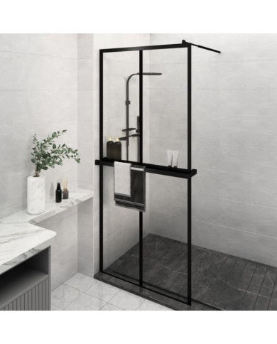 Paroi de douche avec étagère Noir 90x195 cm Verre ESGetAluminium | Mobilier & Déco