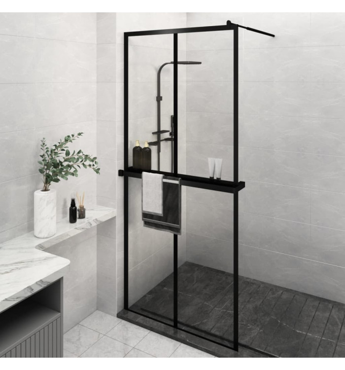 Paroi de douche avec étagère Noir 90x195 cm Verre ESGetAluminium | Mobilier & Déco