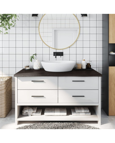 Comptoir de salle de bain marron foncé bois massif traité | Mobilier & Déco