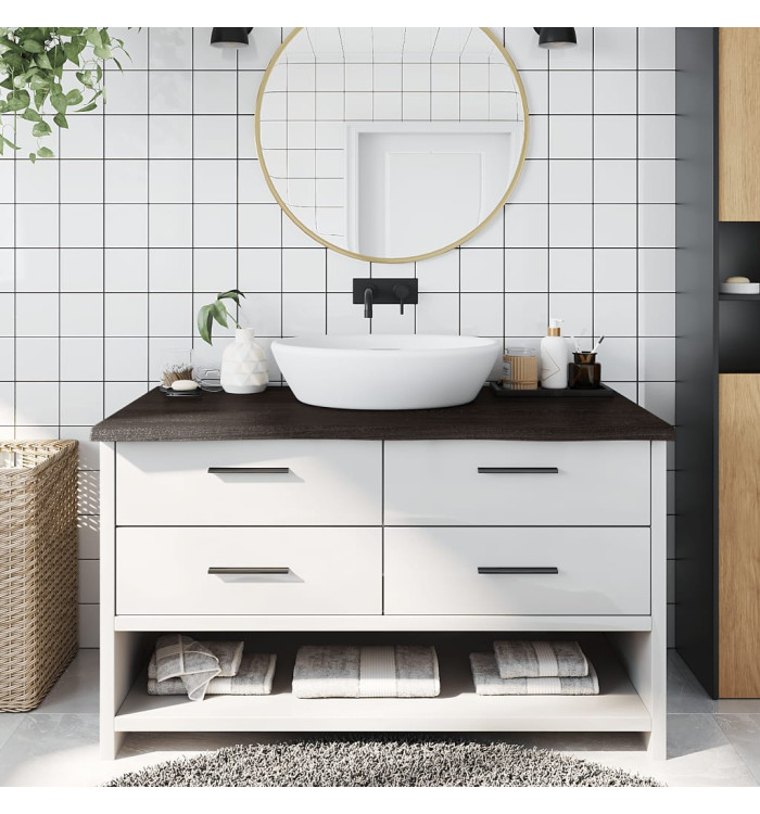 Comptoir de salle de bain marron foncé bois massif traité | Mobilier & Déco