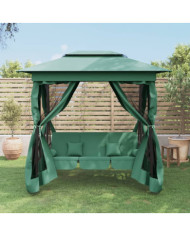 Tonnelle de jardin banc pivotant convertible vert tissu acier | Mobilier & Déco