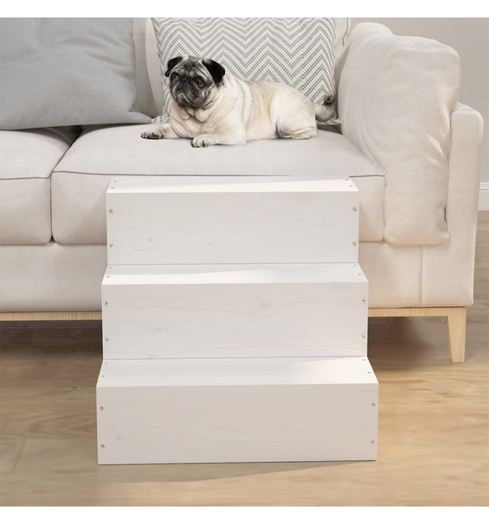 Escalier pour animaux de compagnie Blanc 40x37,5x35 cm Bois pin | Mobilier & Déco