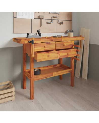 Établi avec tiroirs et étaux 124x52x83 cm Bois massif d'acacia | Mobilier & Déco