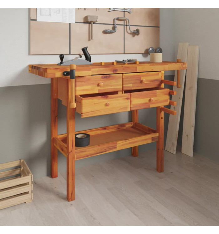 Établi avec tiroirs et étaux 124x52x83 cm Bois massif d'acacia | Mobilier & Déco