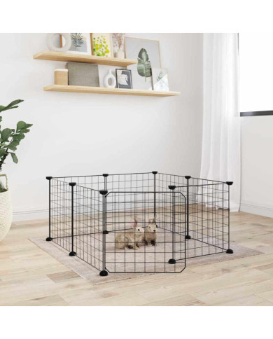 Cage animaux de compagnie à 8 panneaux et porte Noir 35x35 cm | Mobilier & Déco