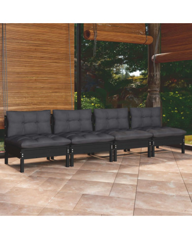Canapé 4 places de jardin avec coussins anthracite Bois de pin | Mobilier & Déco