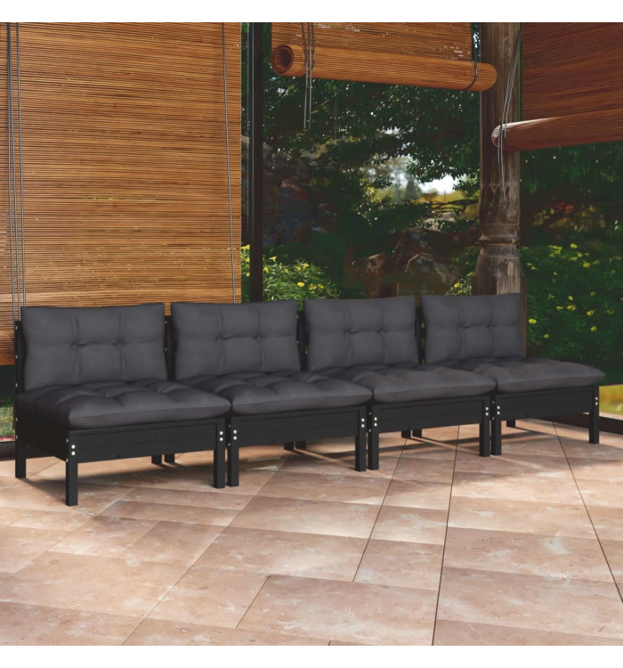 Canapé 4 places de jardin avec coussins anthracite Bois de pin | Mobilier & Déco