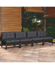 Canapé 4 places de jardin avec coussins anthracite Bois de pin | Mobilier & Déco