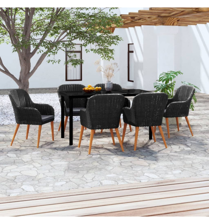 Ensemble à manger de jardin avec coussins 7 pcs Noir | Mobilier & Déco