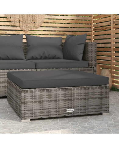 Repose-pied de jardin et coussin Gris 70x70x30cm Résine tressée | Mobilier & Déco