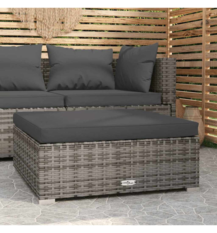 Repose-pied de jardin et coussin Gris 70x70x30cm Résine tressée | Mobilier & Déco