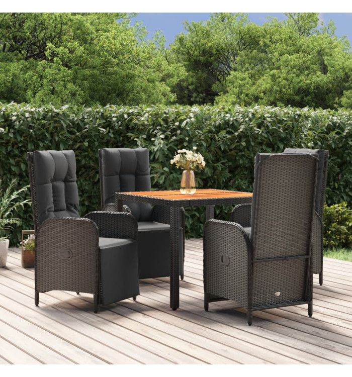 Ensemble à manger de jardin coussins 5pcs Noir Résine tressée | Mobilier & Déco