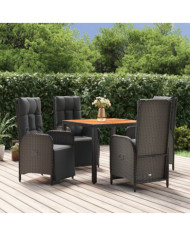 Ensemble à manger de jardin coussins 5pcs Noir Résine tressée | Mobilier & Déco
